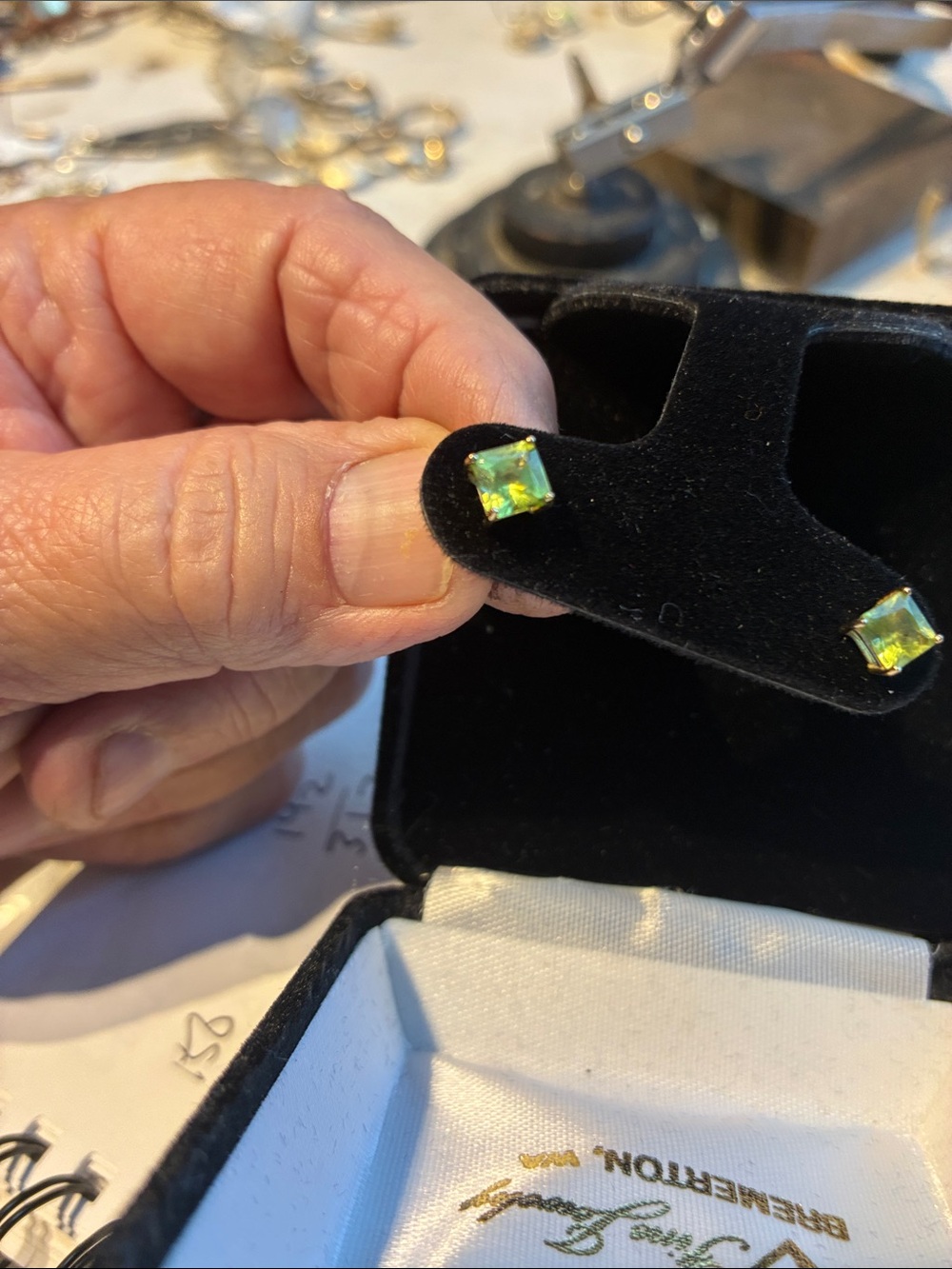 10k  Square Peridot Stud Earrings -